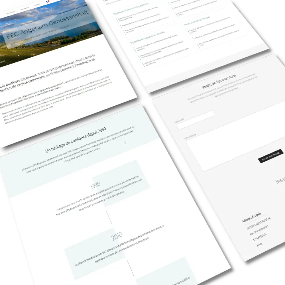 Mockup du projet EEG Angenam Genossenshaft - Site vitrine sur-mesure réalisé par Micha Megret développeur web freelance