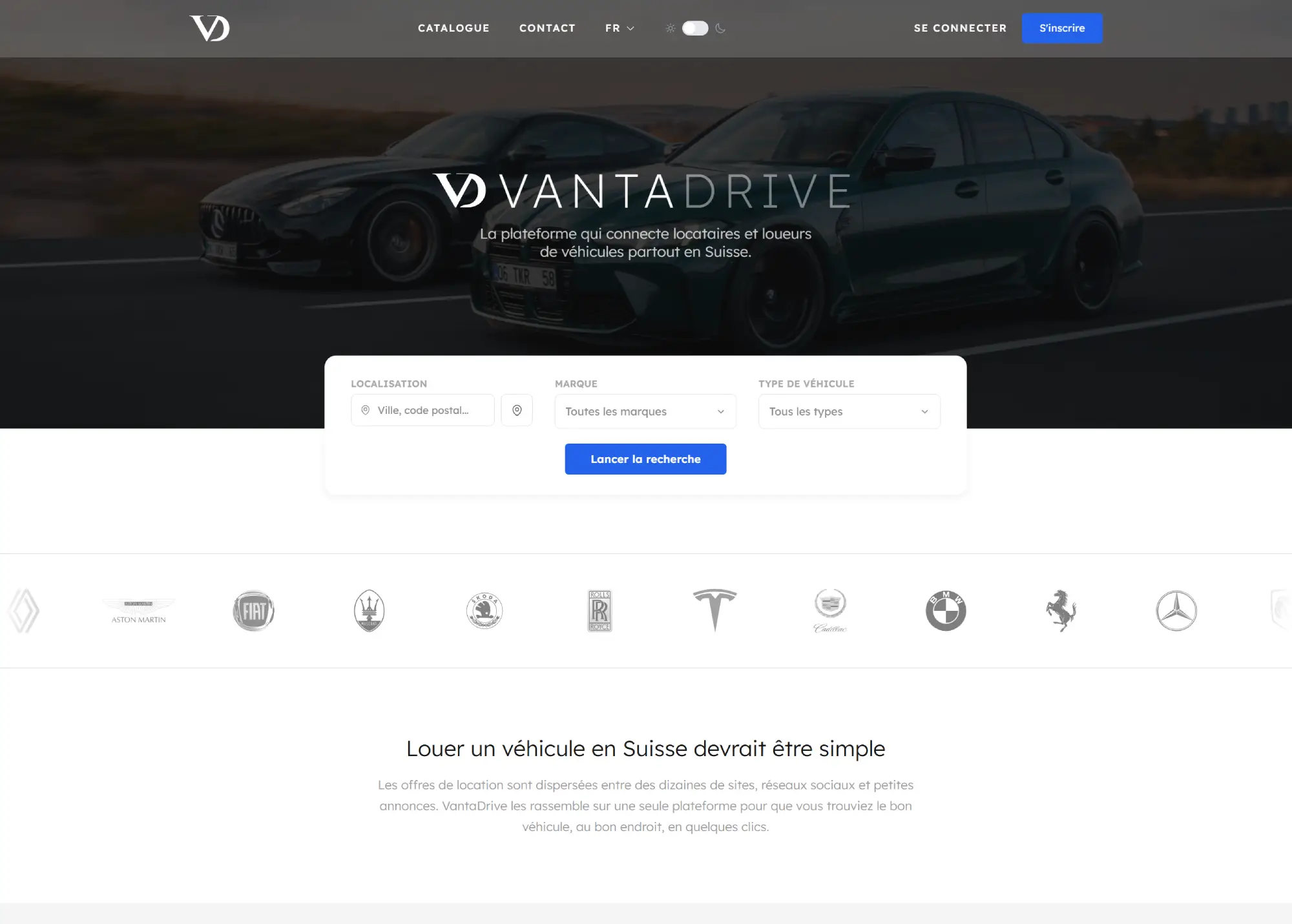 Capture d'écran du projet VantaDrive - Plateforme suisse de location de véhicules
